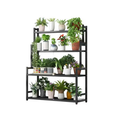 Simple Tiered Sliding Crate Plant Stand White — Black