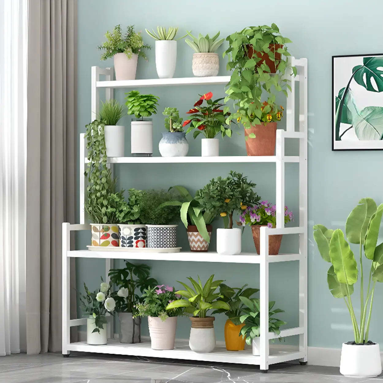 Simple Tiered Sliding Crate Plant Stand White — Black