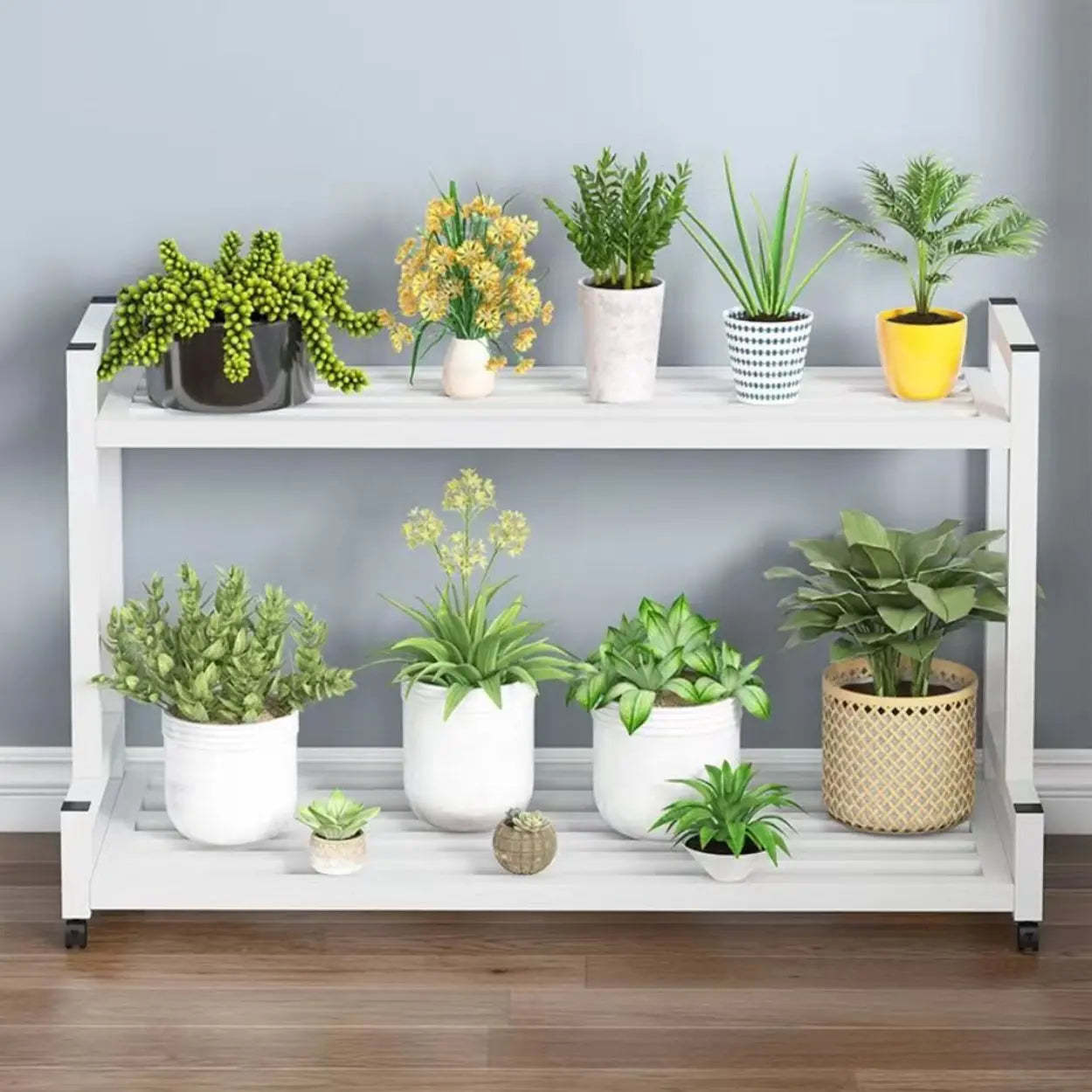 Simple Tiered Sliding Crate Plant Stand White — Black