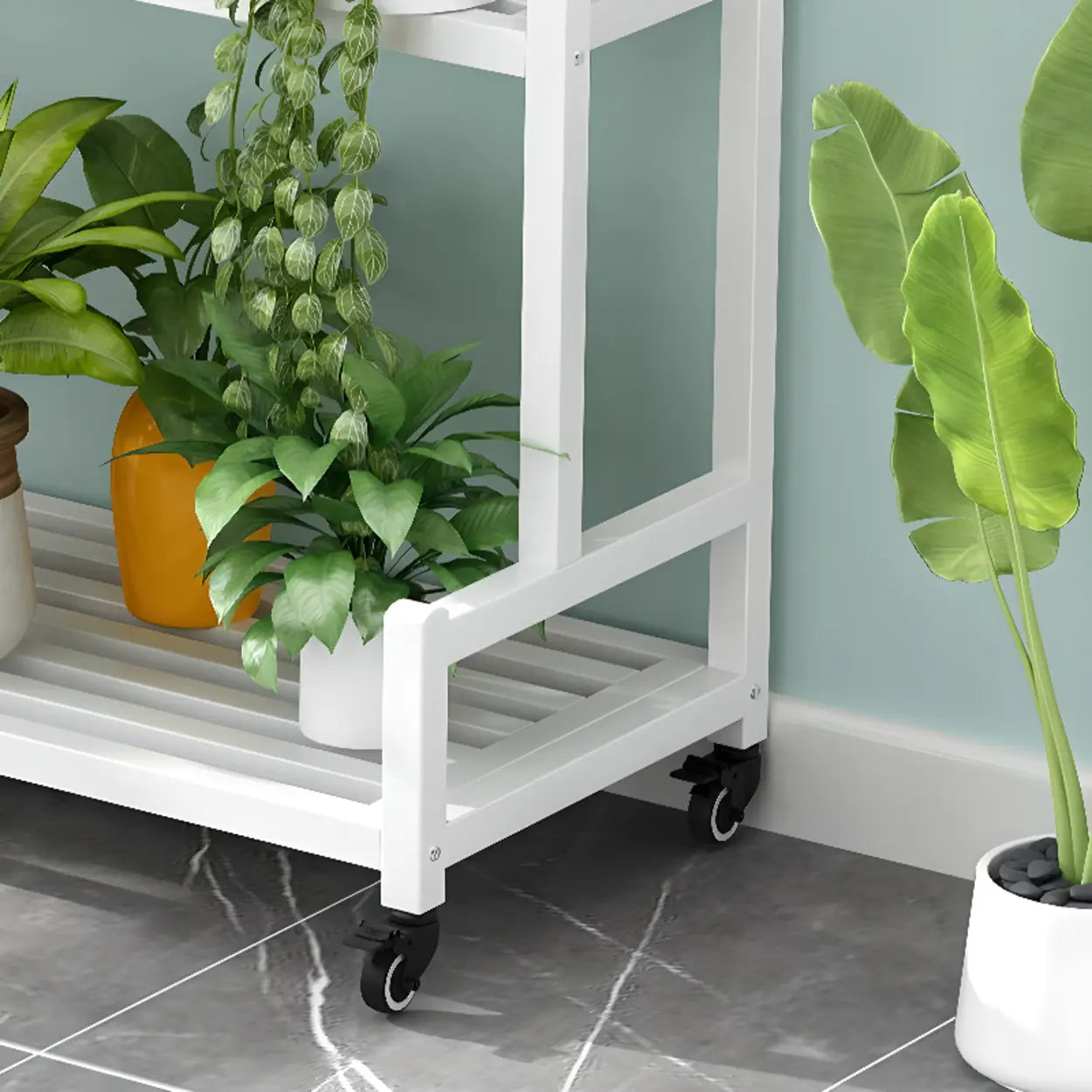 Simple Tiered Sliding Crate Plant Stand White — Black