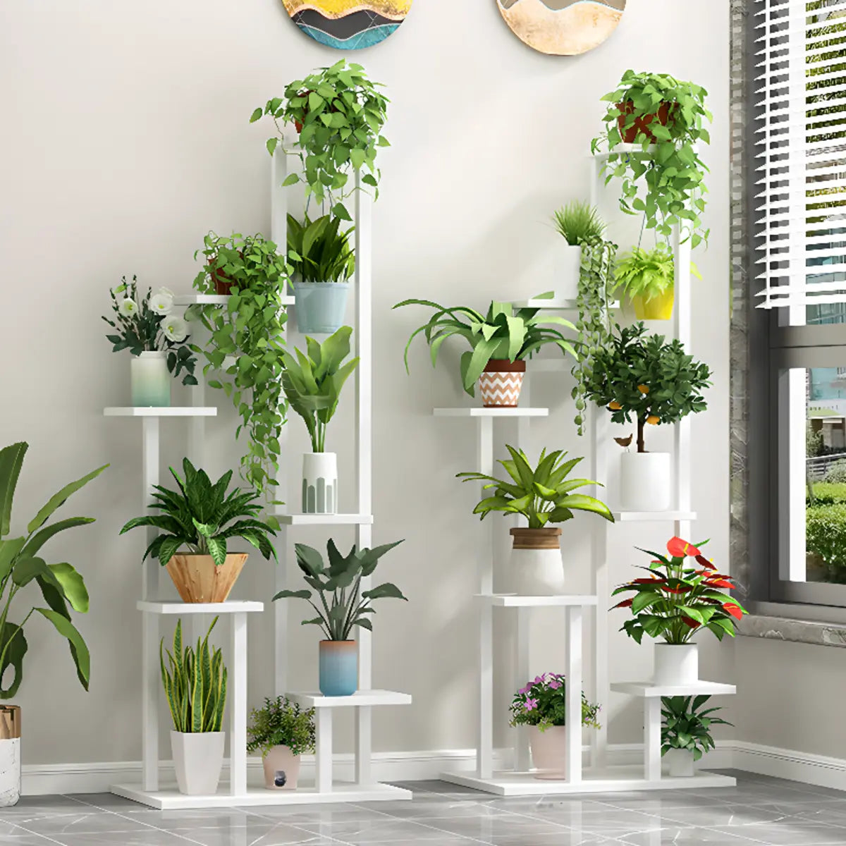 Minimalist White Multi-Tier Wood Tray Plant Stand
