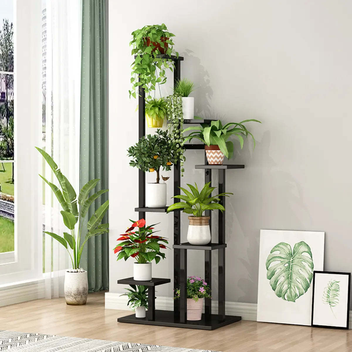 White wood plant stand -f1 plant stand h - modern — 24"L x 16"W x 47"H / Black
