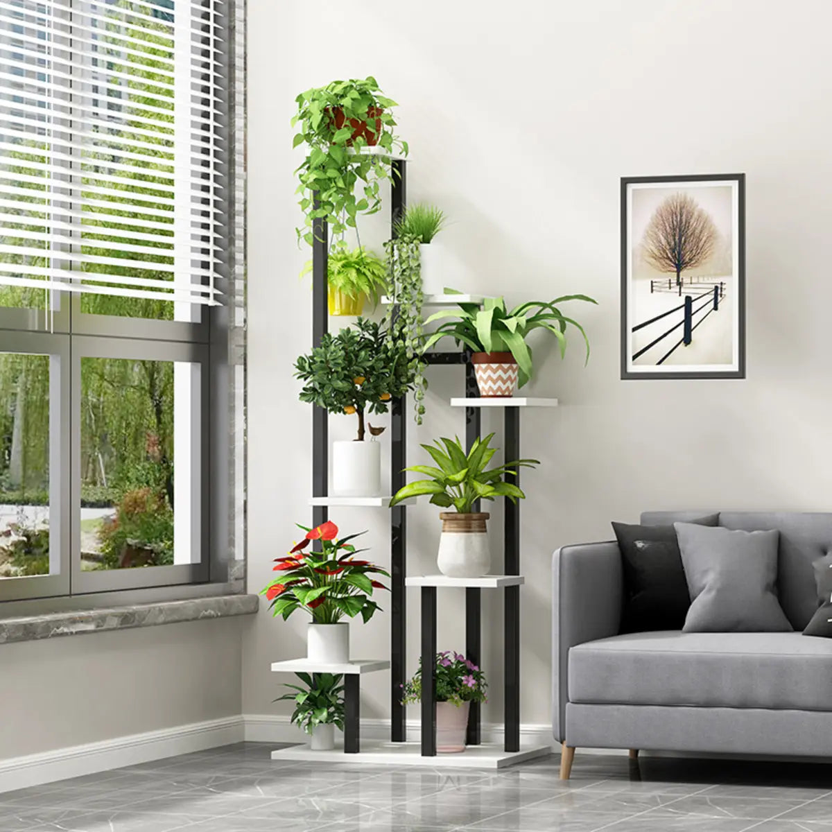 Minimalist White Multi-Tier Wood Tray Plant Stand — White