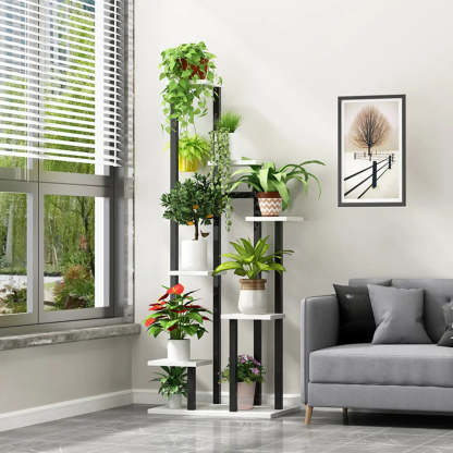 Minimalist White Multi-Tier Wood Tray Plant Stand — White