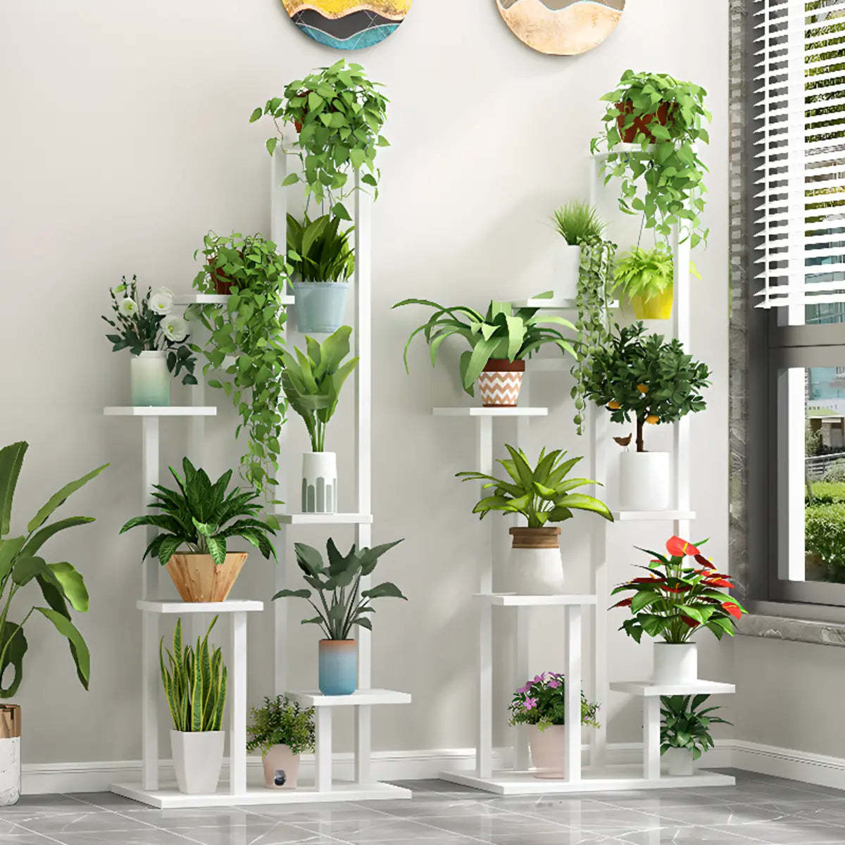 Minimalist White Multi-Tier Wood Tray Plant Stand — Black