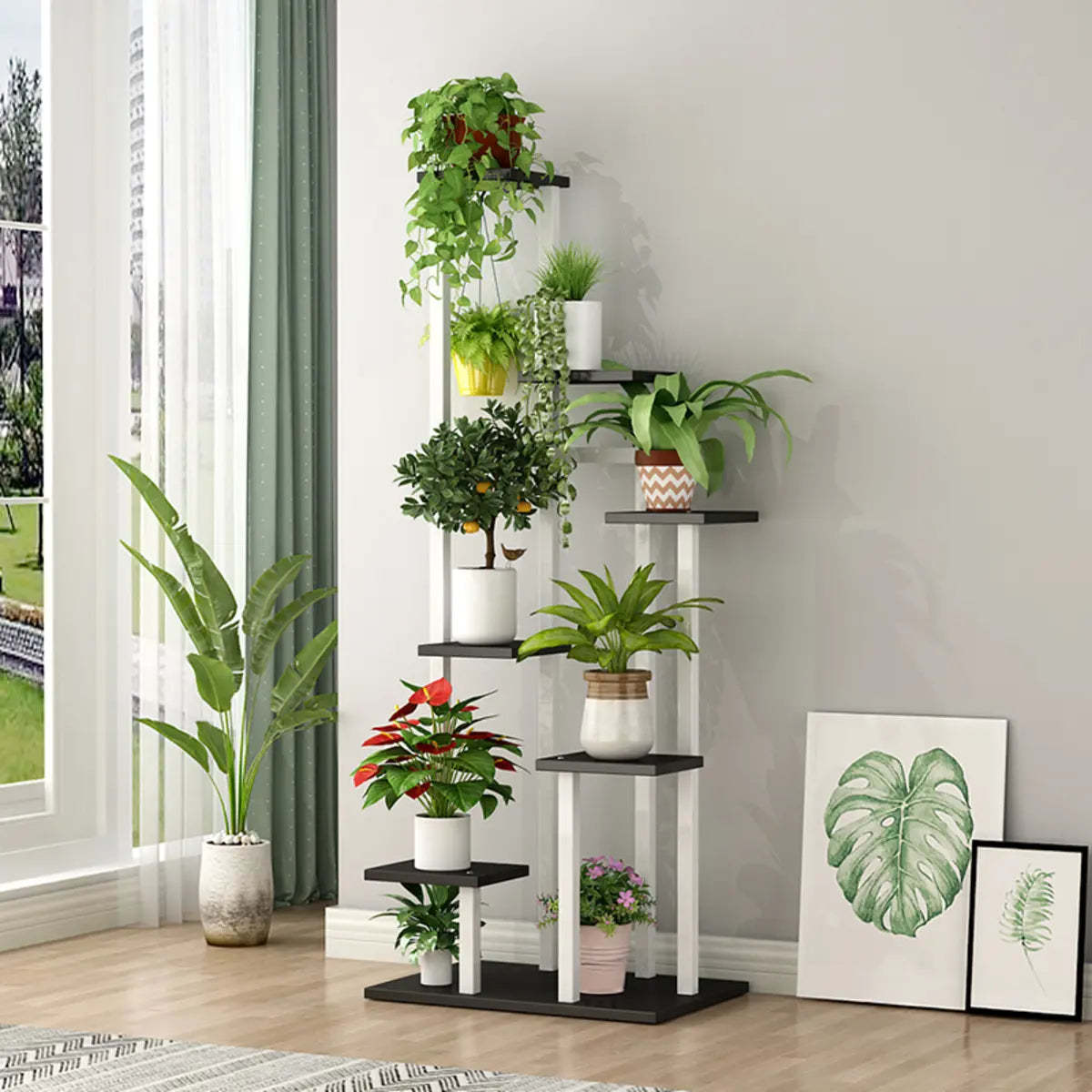 Minimalist White Multi-Tier Wood Tray Plant Stand — White