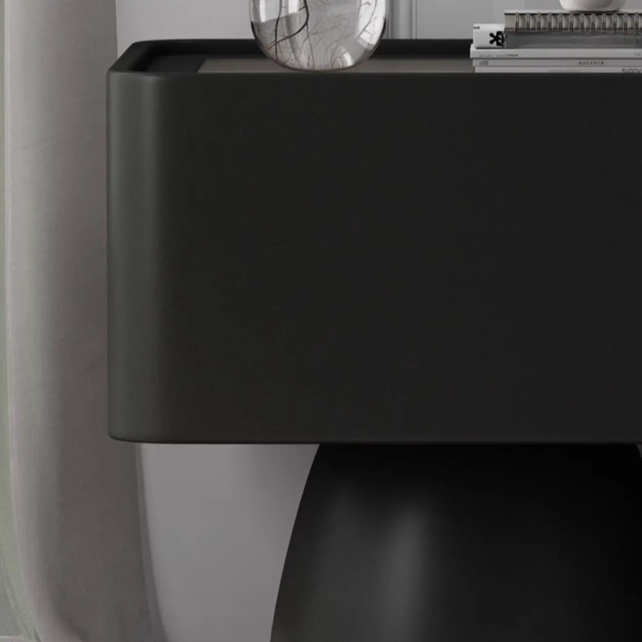 Simple Rectangular Black Wood Single-Drawer Nightstand