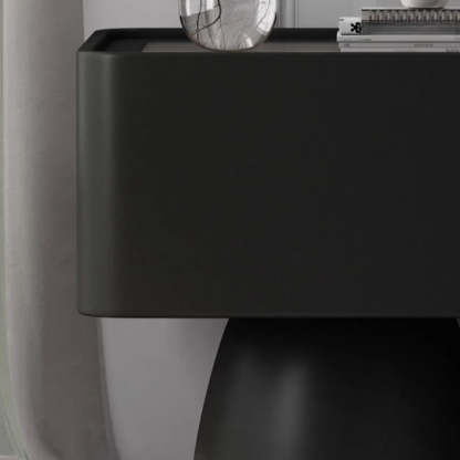 Simple Rectangular Black Wood Single-Drawer Nightstand