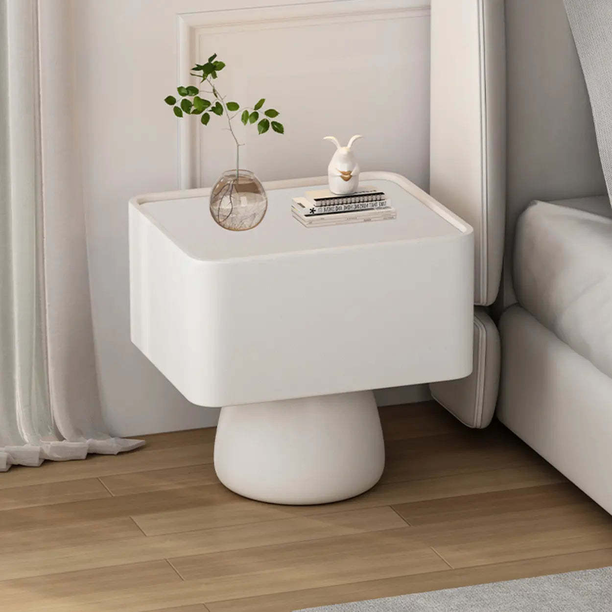 Simple Rectangular Black Wood Single-Drawer Nightstand