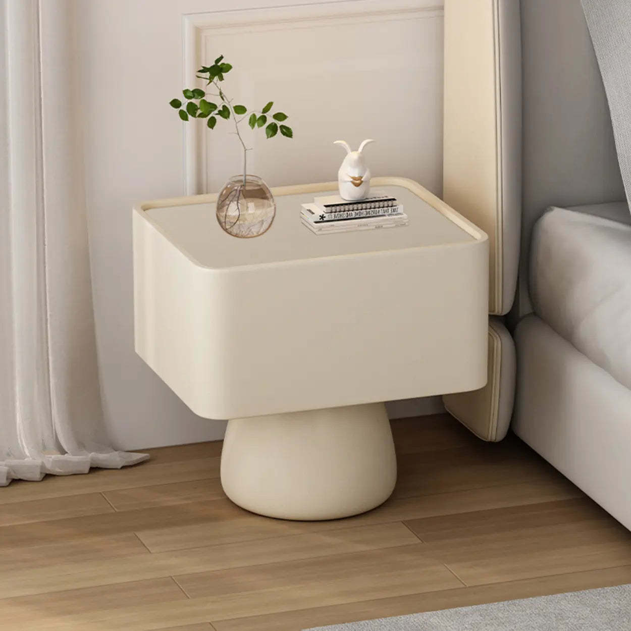 Simple Rectangular Black Wood Single-Drawer Nightstand