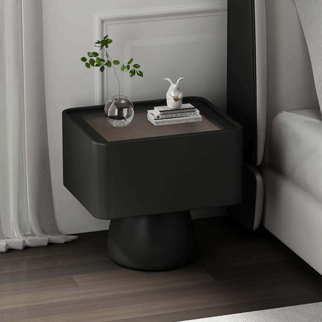 Lighom modern single-drawer simple black nightstands — Glass