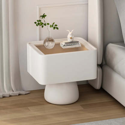 Simple Rectangular Black Wood Single-Drawer Nightstand — White / Glass