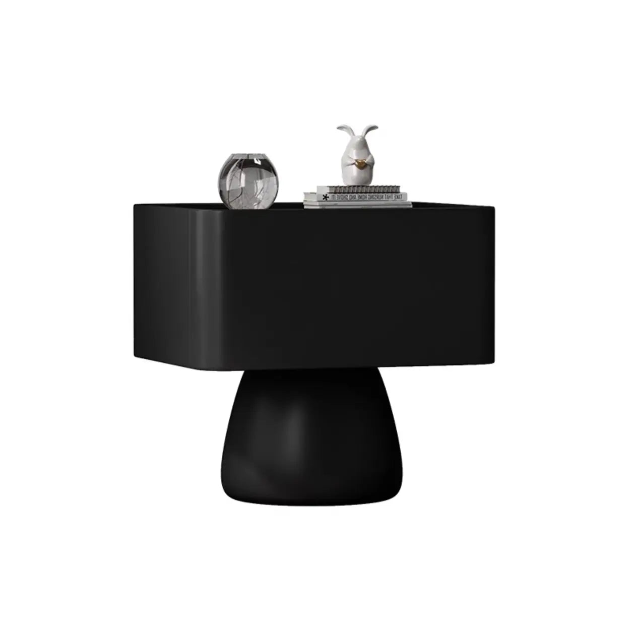 Simple Rectangular Black Wood Single-Drawer Nightstand — Off-White / Genuine Leather