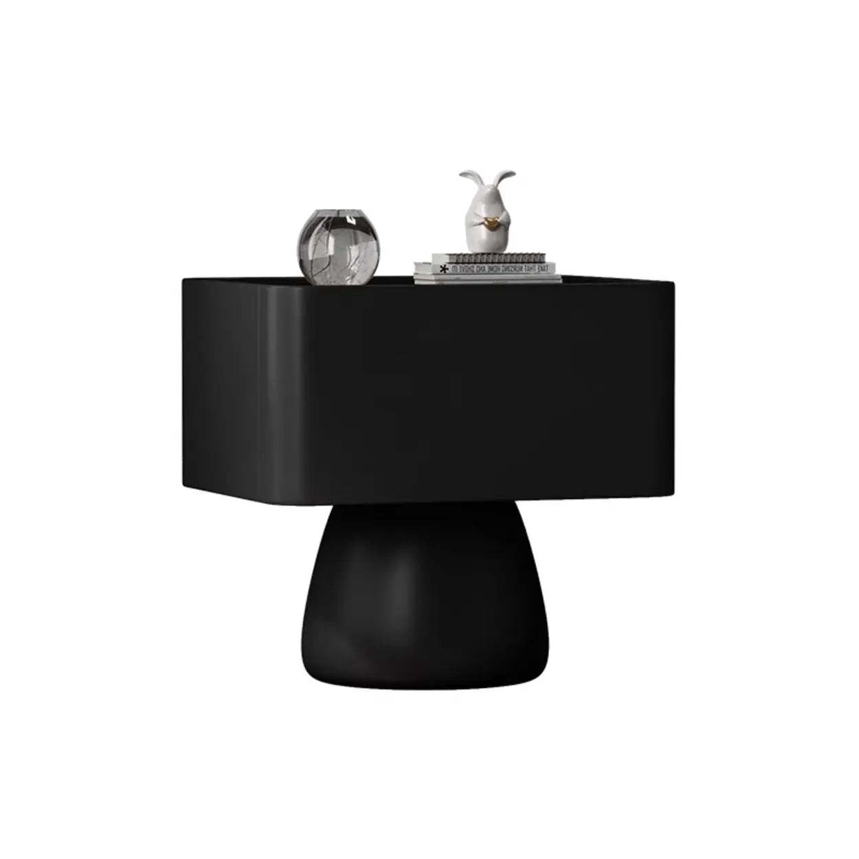 Simple Rectangular Black Wood Single-Drawer Nightstand — Off-White / Genuine Leather