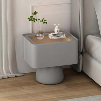 Simple Rectangular Black Wood Single-Drawer Nightstand — Light Gray / Glass