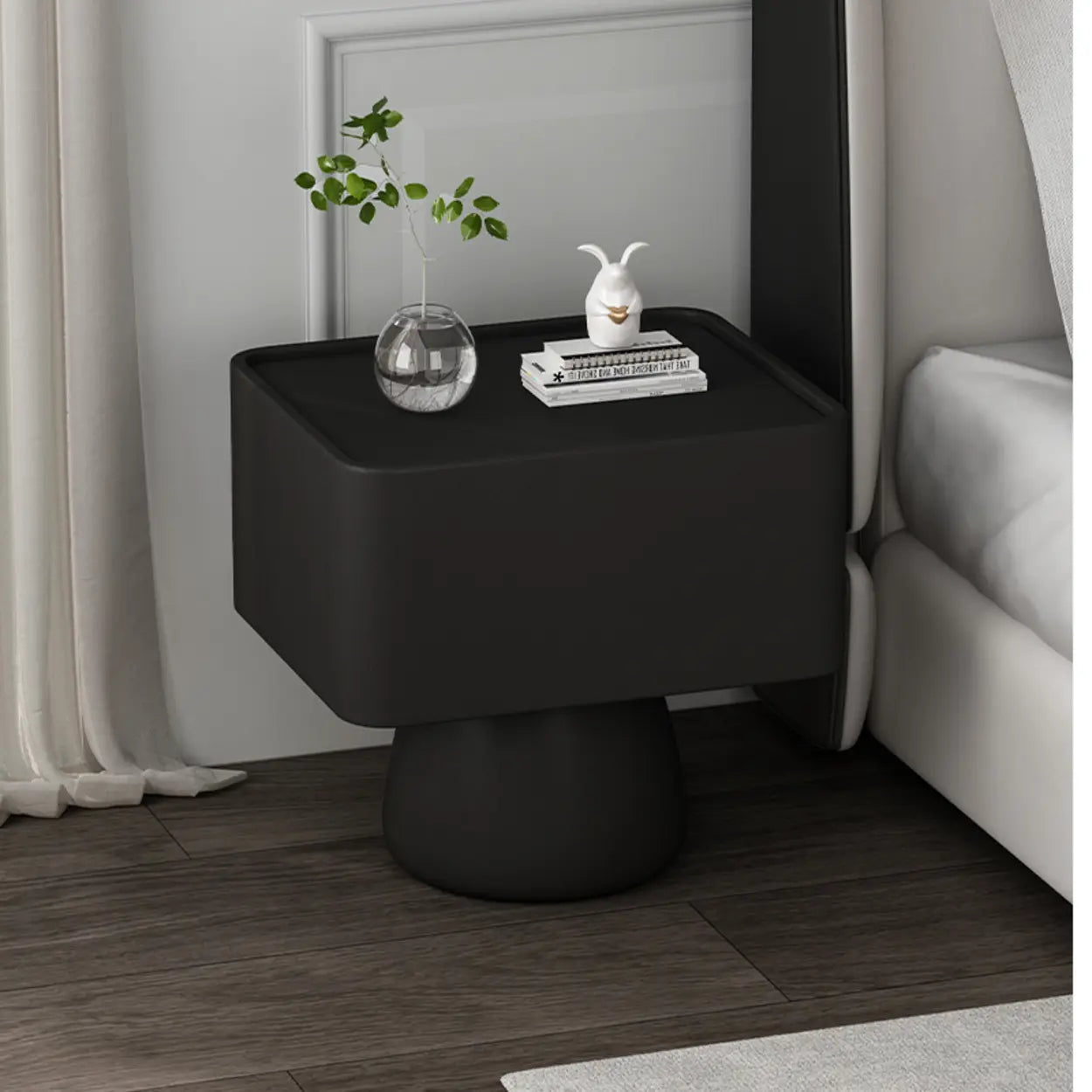 Simple Rectangular Black Wood Single-Drawer Nightstand