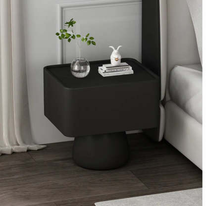Simple Rectangular Black Wood Single-Drawer Nightstand