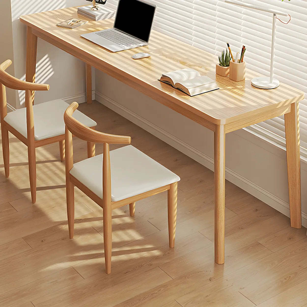 Simple Rectangular Wood Double Writing Desk — Natural Finish / Table Only