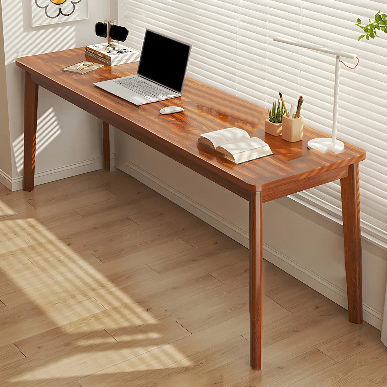 Simple Rectangular Wood Double Writing Desk — Walnut/ Multi Color / Table Only
