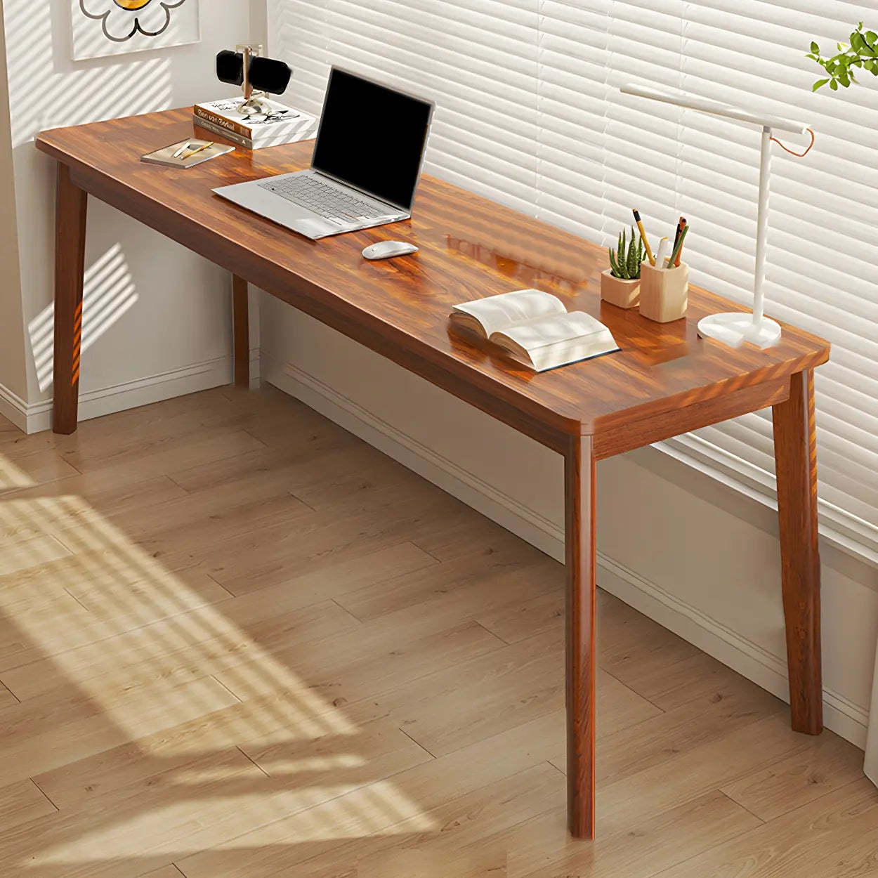 Simple Rectangular Wood Double Writing Desk — Walnut/ Multi Color / Table Only