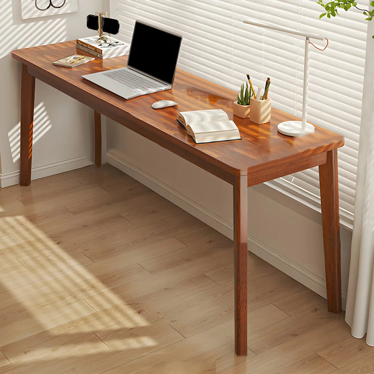 Simple Rectangular Wood Double Writing Desk — Natural Finish / Table Only