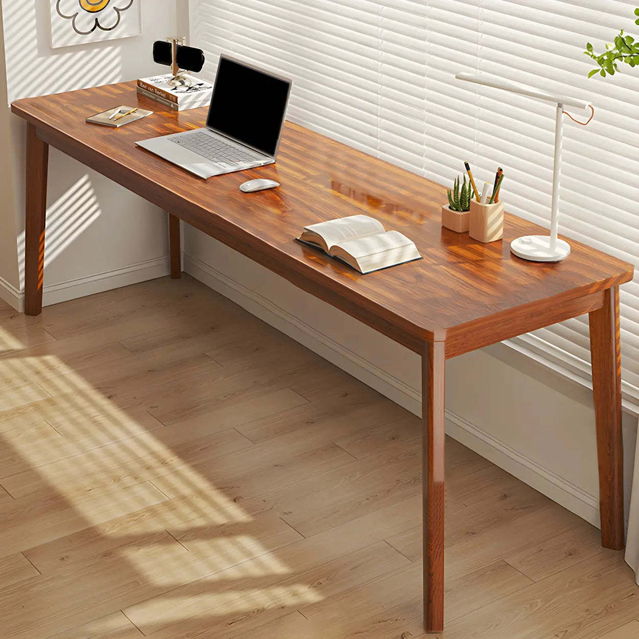 Simple Rectangular Wood Double Writing Desk — Walnut/ Multi Color / Table Only