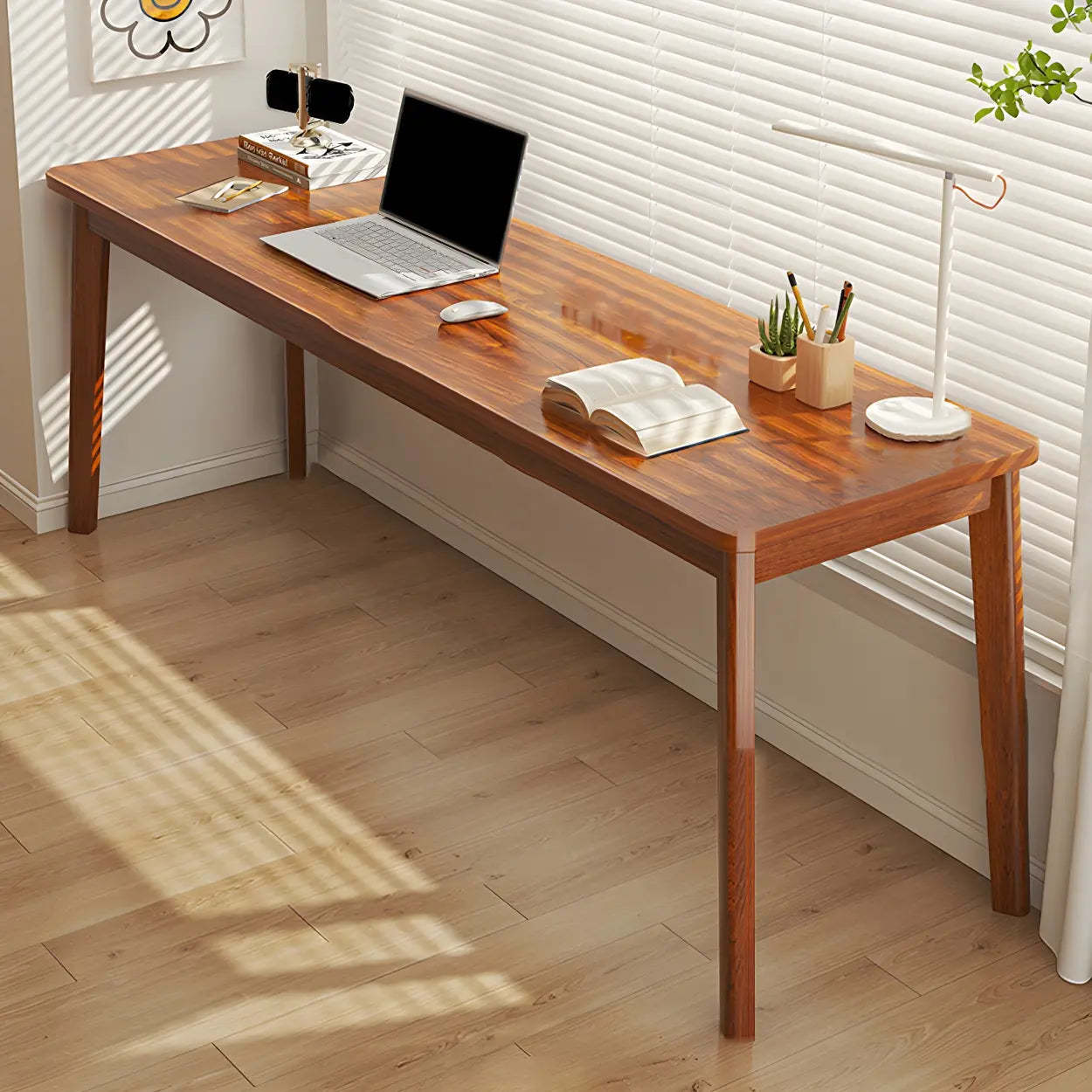 Simple Rectangular Wood Double Writing Desk — Natural Finish / Table Only