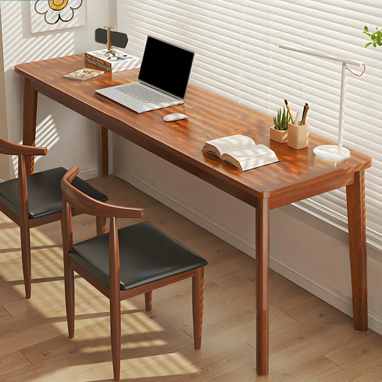 Simple Rectangular Wood Double Writing Desk — Walnut/ Multi Color / Table Only