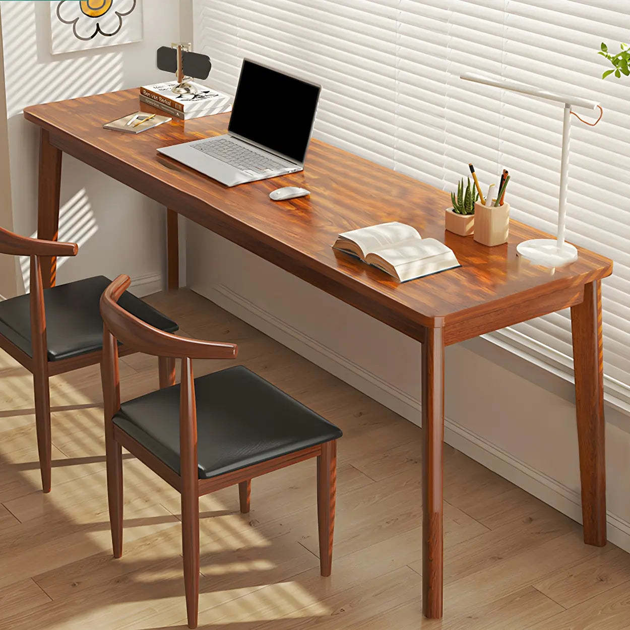 Simple Rectangular Wood Double Writing Desk — Walnut/ Multi Color / Table Only