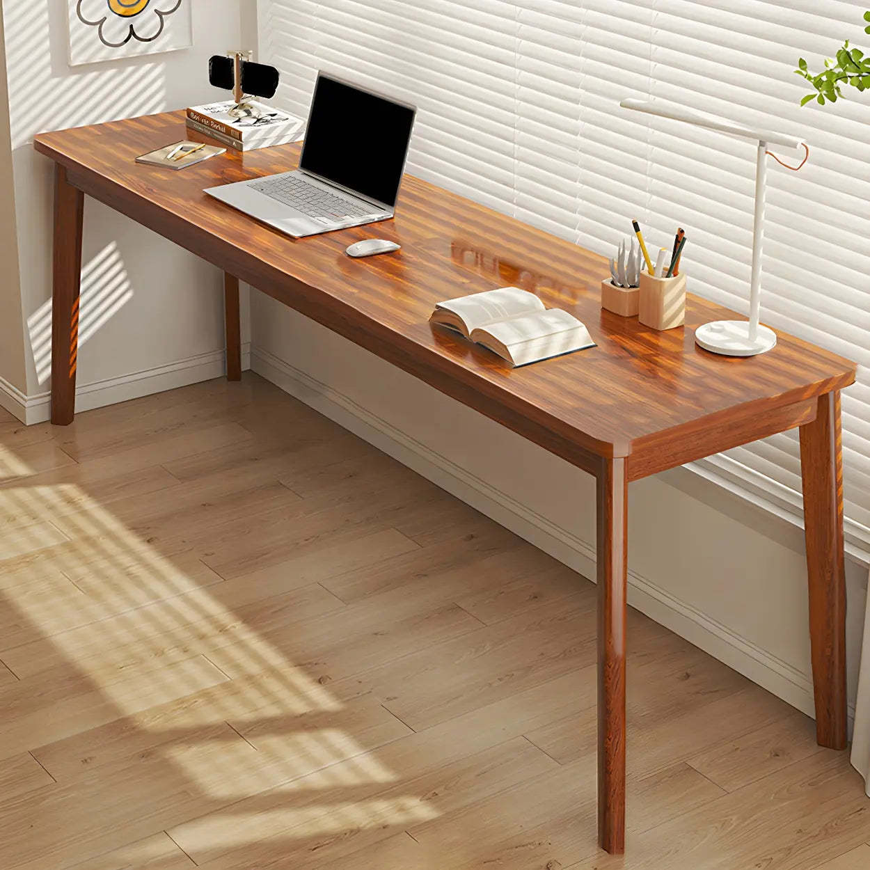 Simple Rectangular Wood Double Writing Desk — Natural Finish / Table Only