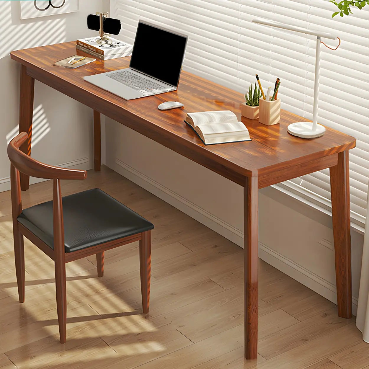 Simple Rectangular Wood Double Writing Desk — Walnut/ Multi Color / Table Only
