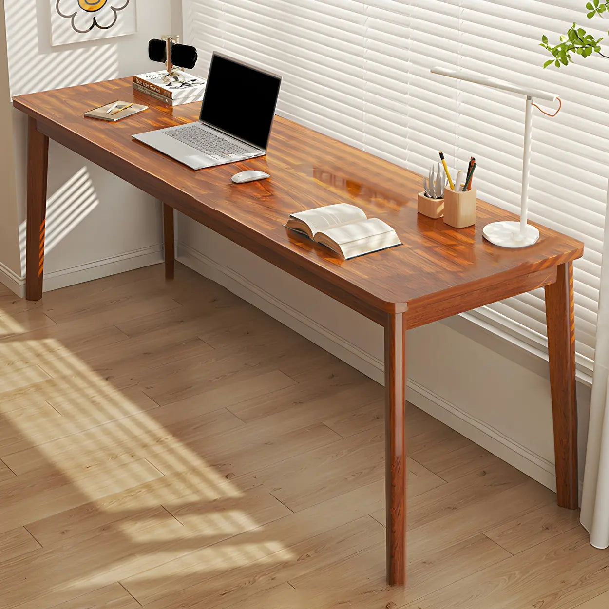 Simple Rectangular Wood Double Writing Desk — Natural Finish / Table Only