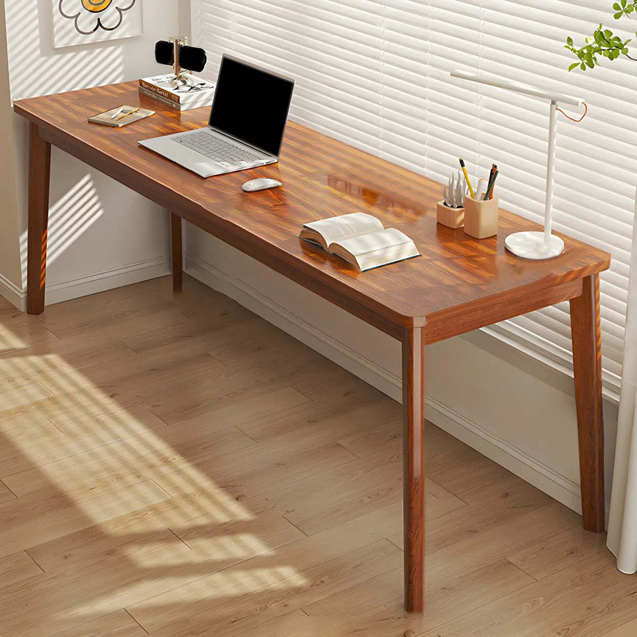 Simple Rectangular Wood Double Writing Desk — Natural Finish / Table Only