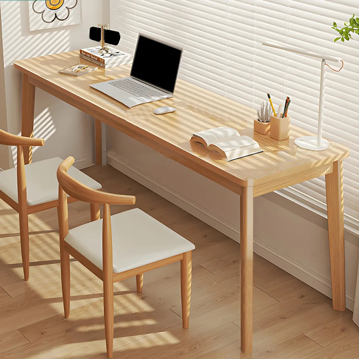 Simple Rectangular Wood Double Writing Desk — Walnut/ Multi Color / Table Only