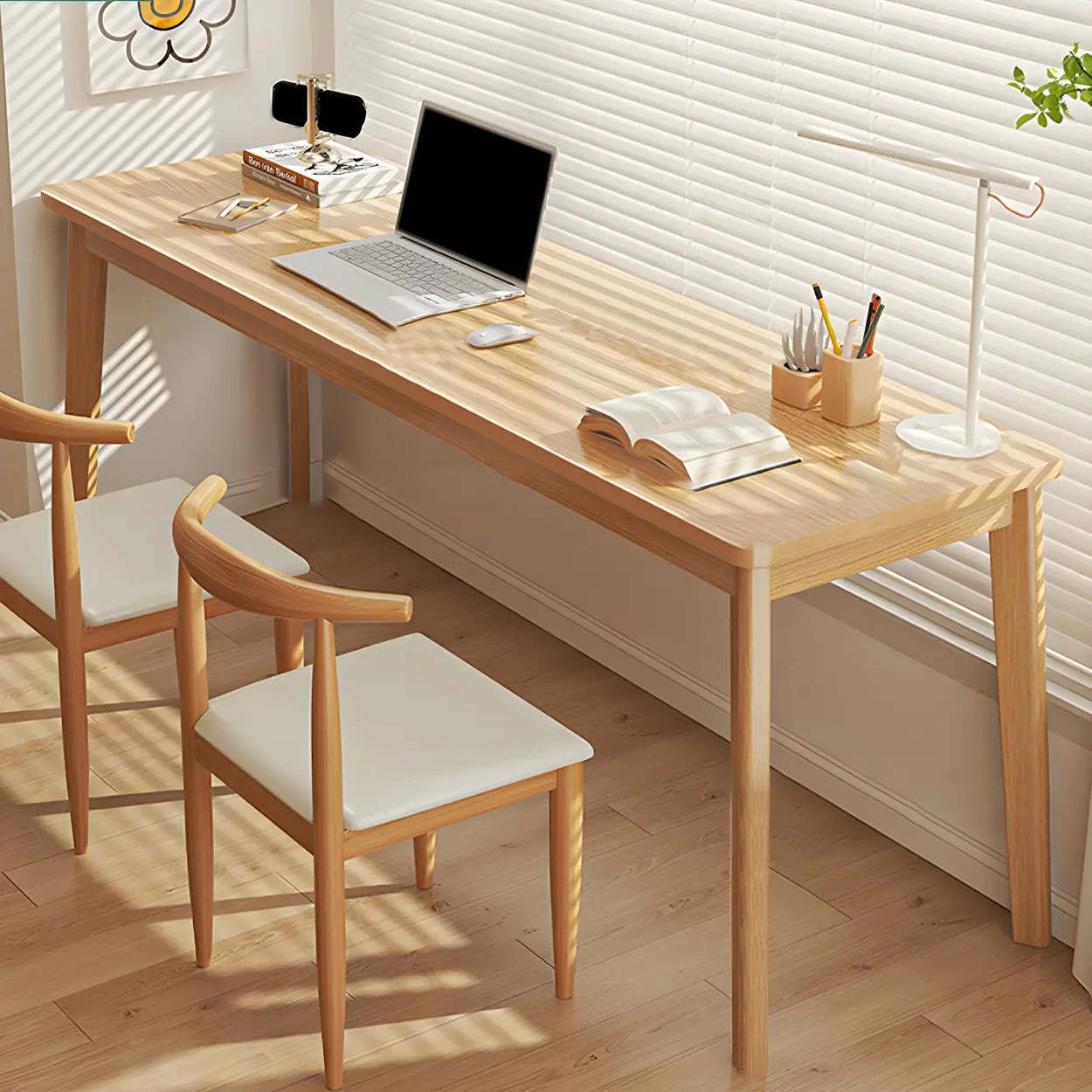 Simple Rectangular Wood Double Writing Desk — Walnut/ Multi Color / Table Only