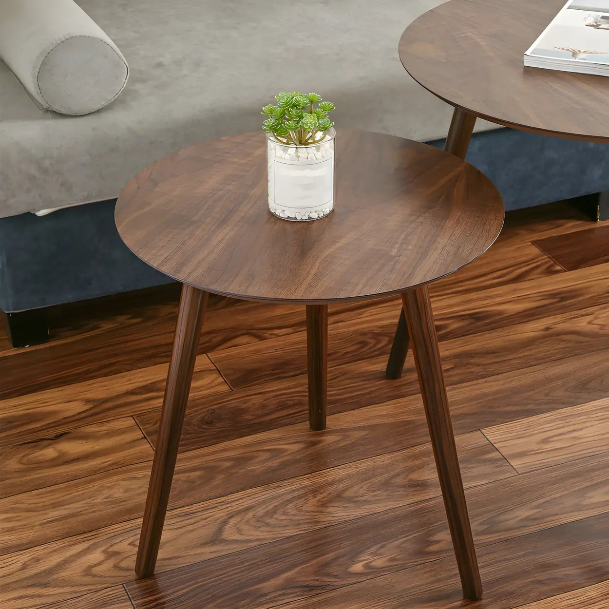 Simple Round Espresso Wood Three-Leg End Table