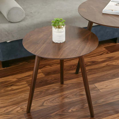 Simple Round Espresso Wood Three-Leg End Table — 1