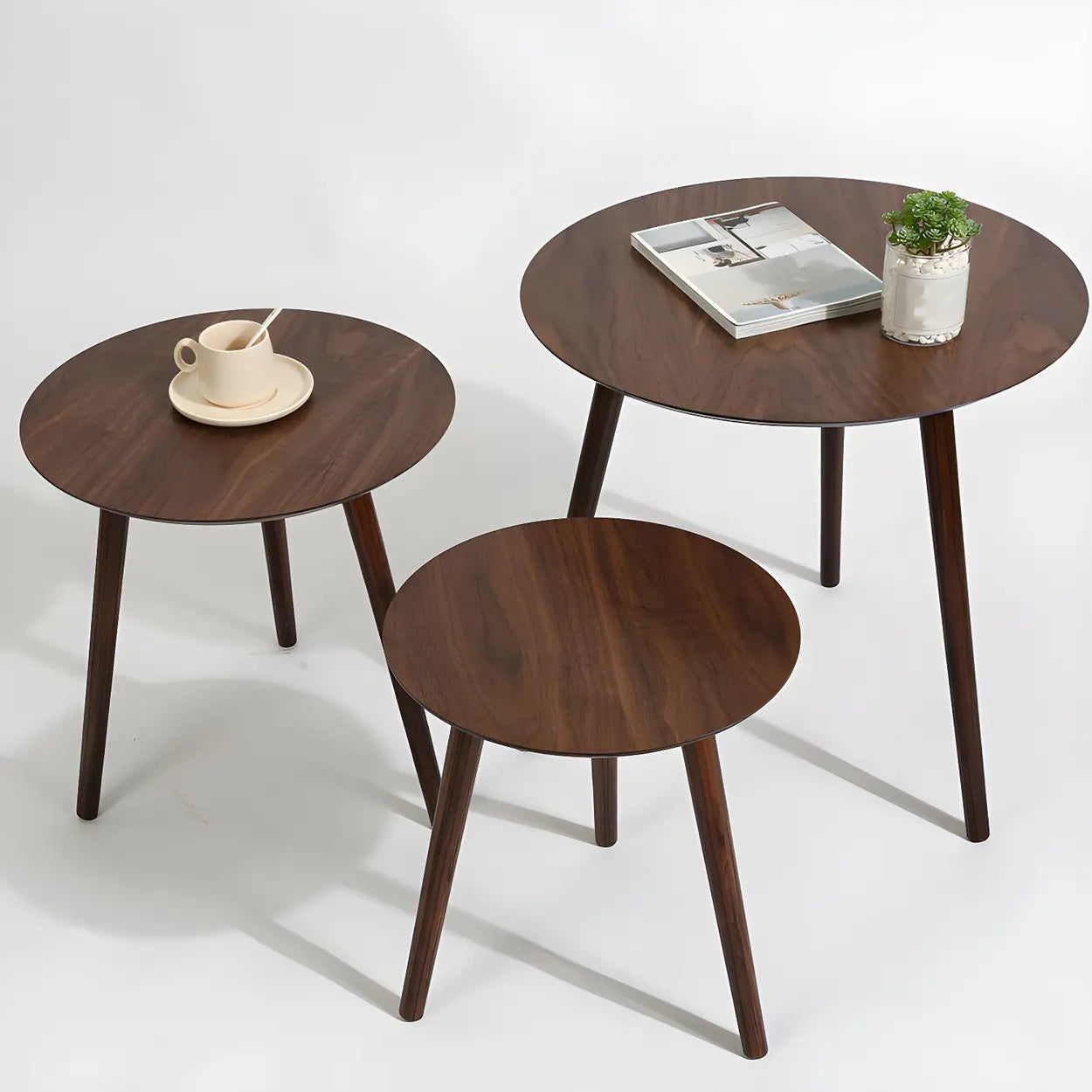 Simple Round Espresso Wood Three-Leg End Table — 2