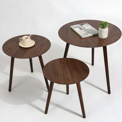Simple Round Espresso Wood Three-Leg End Table — 2