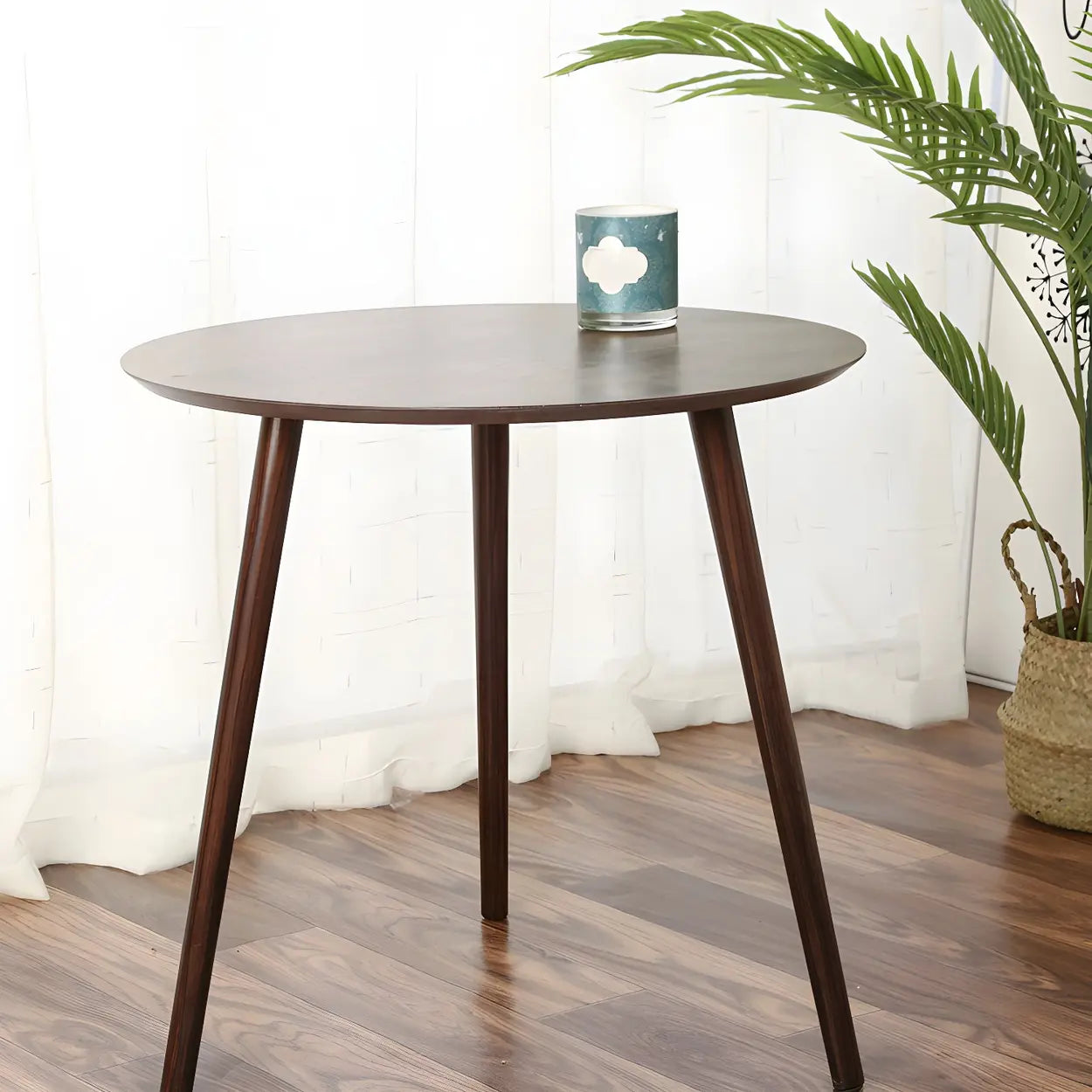 Simple Round Espresso Wood Three-Leg End Table — 2