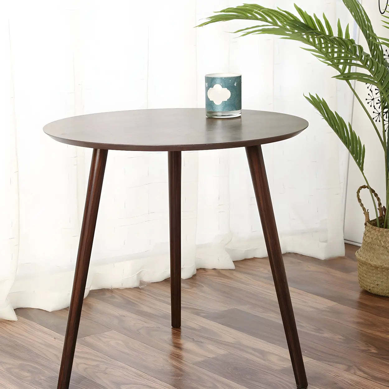Simple Round Espresso Wood Three-Leg End Table — 2