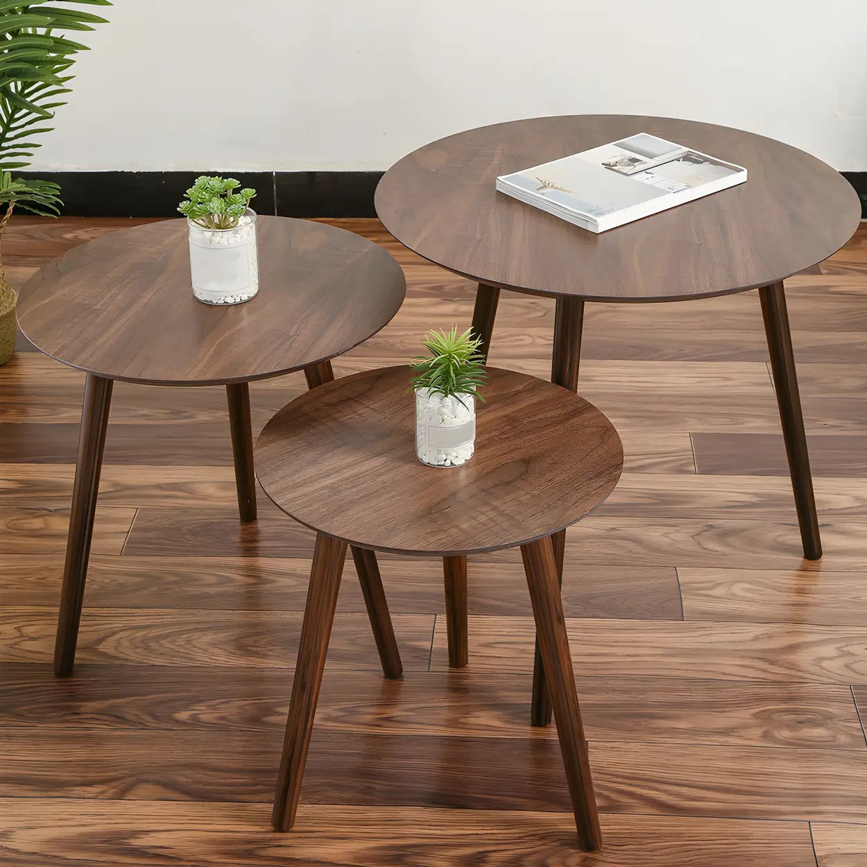 Simple Round Espresso Wood Three-Leg End Table