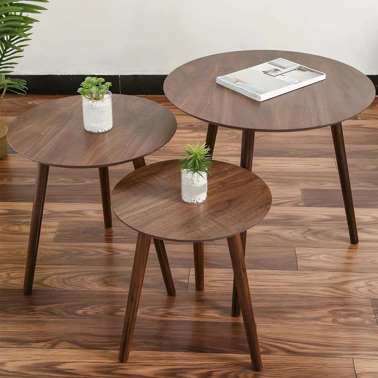 Simple Round Espresso Wood Three-Leg End Table