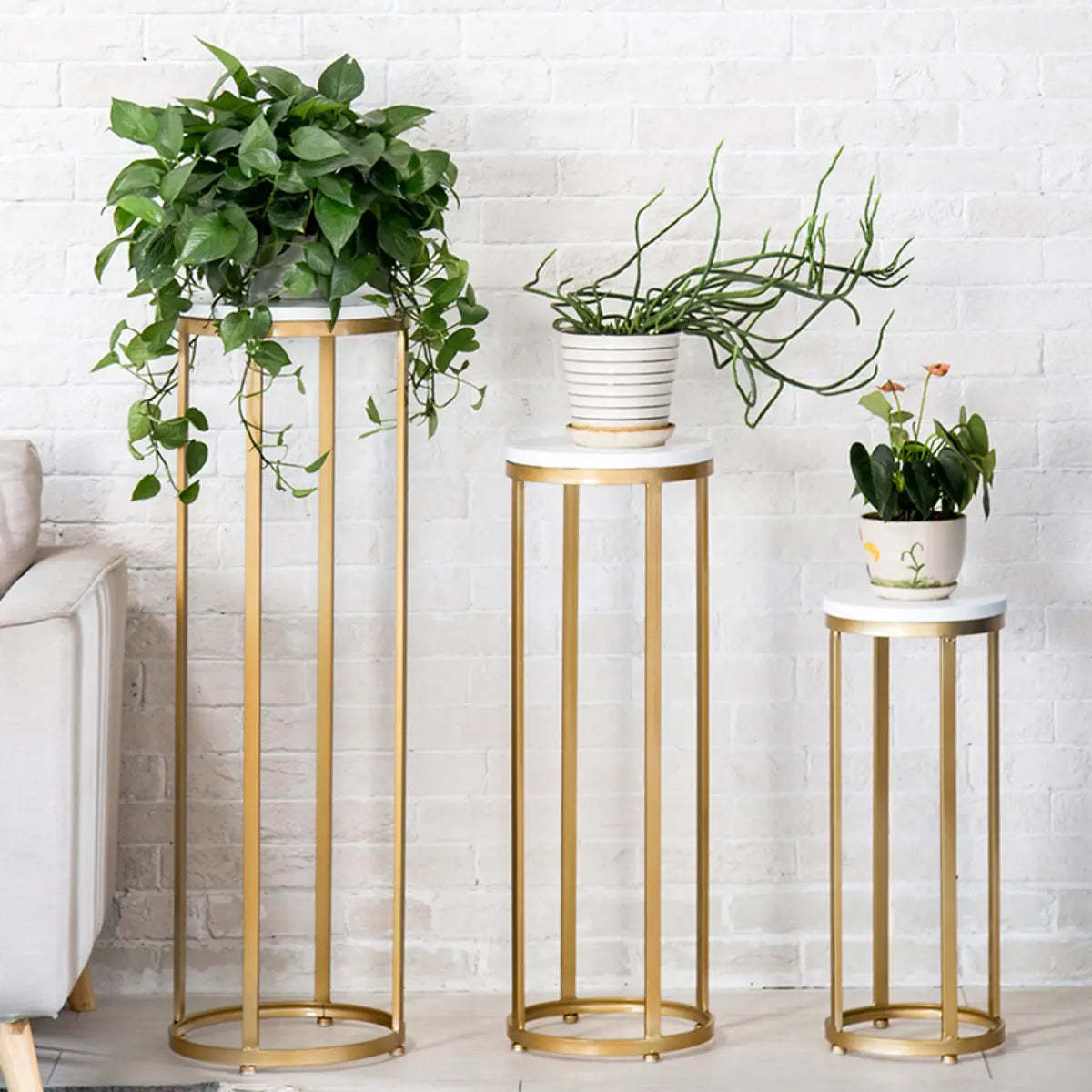 Round Gold Marble Nesting Plant Stand
