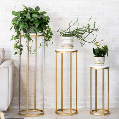 Round Gold Marble Nesting Plant Stand