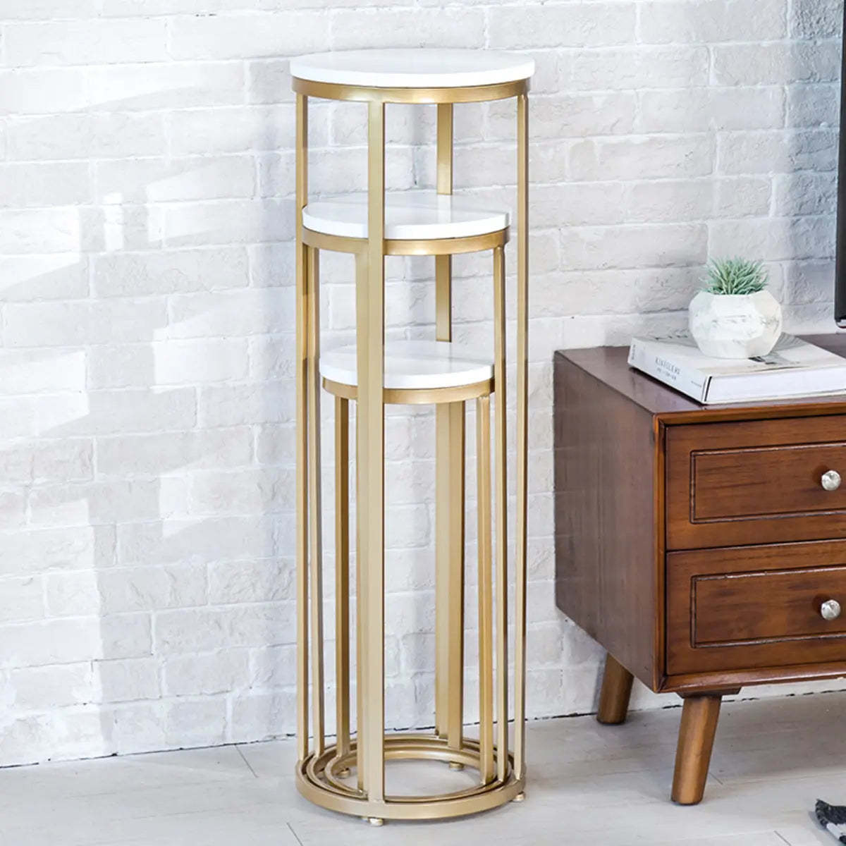 Plant round end & side tables in marble metal stone