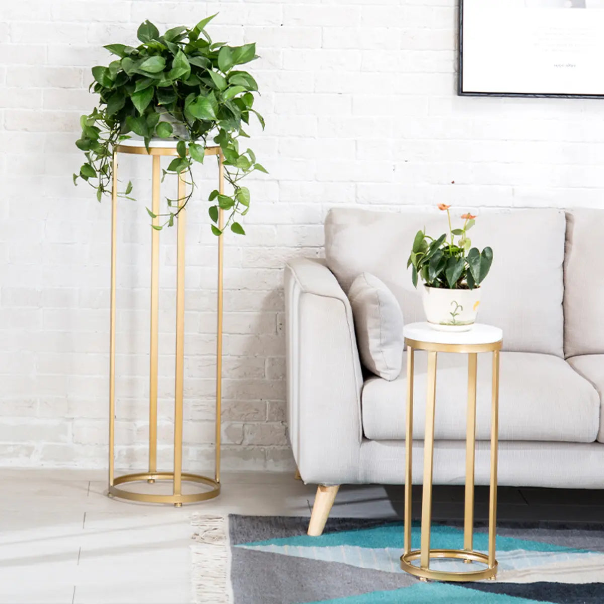 Plant round gold marble metal stone end & side tables, Lighom