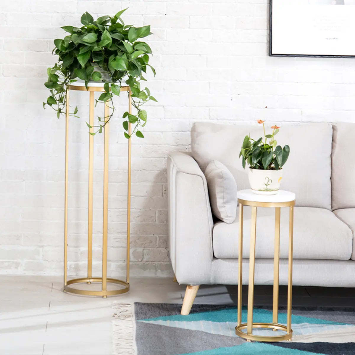 Plant round gold marble metal stone end & side tables, Lighom