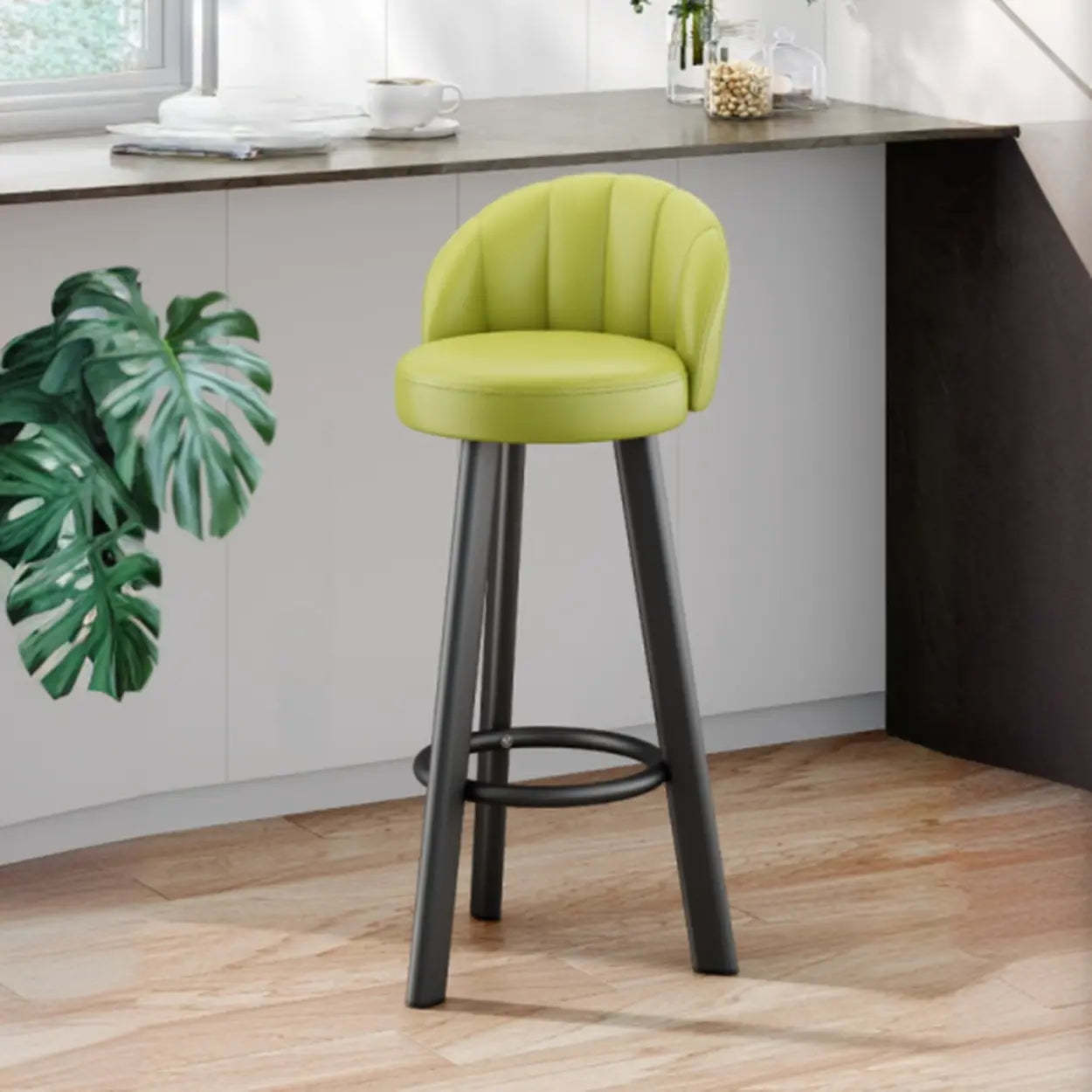 Round Leather Bar Stool with Back and Footrest