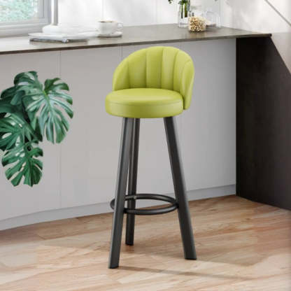 Round Leather Bar Stool with Back and Footrest